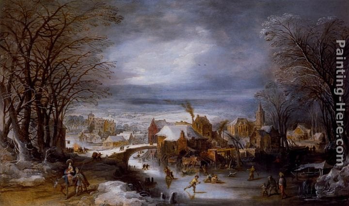 Joos De Momper A Winter Landscape With The Flight Into Egypt